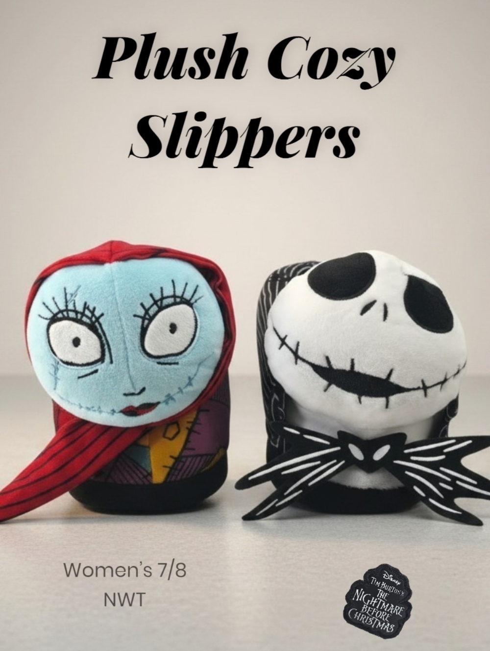 NWT Disney Nightmare Before Christmas Jack Sally Plush Slippers Women’s 7/8